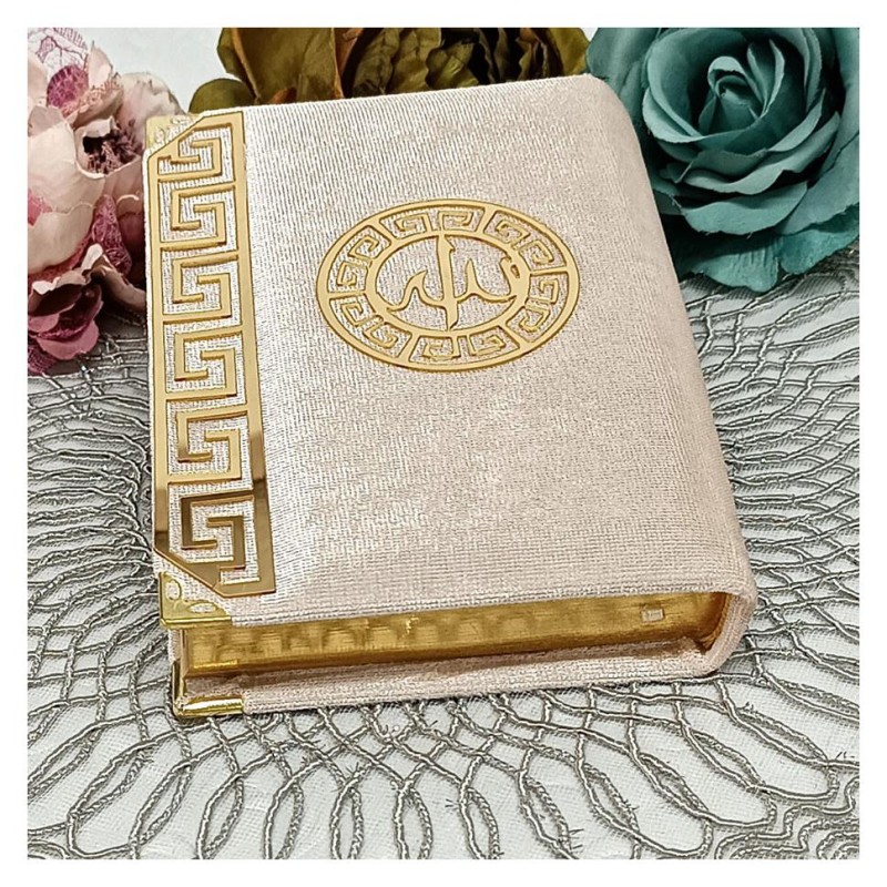 Kuranı Kerim Kadife Kaplı Pudra - Çanta Boy