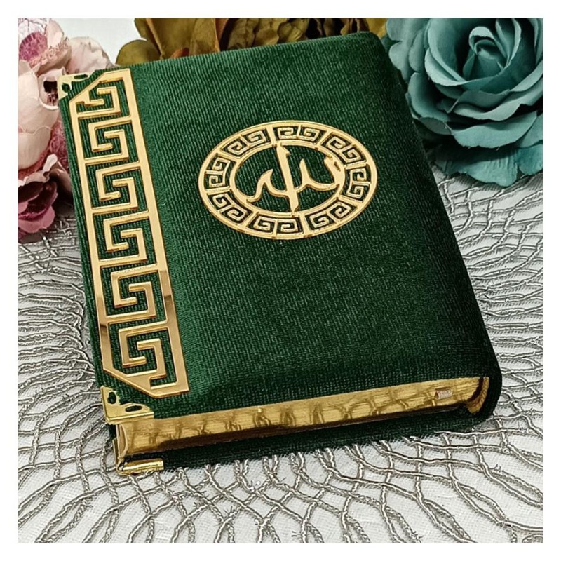 Kuranı Kerim Kadife Kaplı Yeşil - Çanta Boy