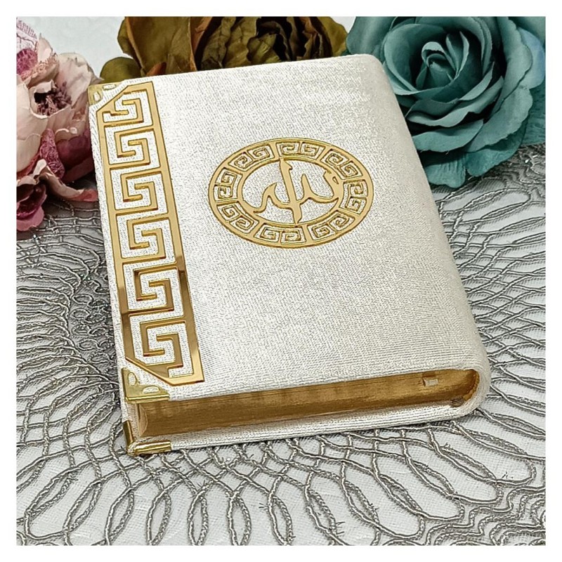 Kuranı Kerim Kadife Kaplı Bej - Çanta Boy