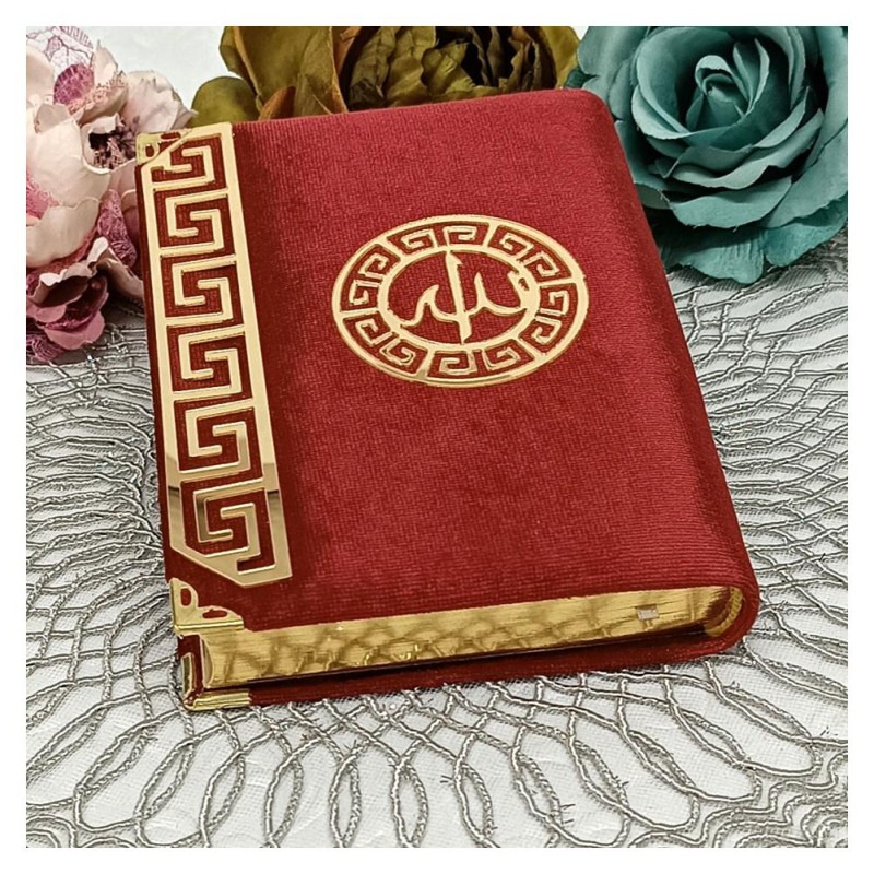 Kuranı Kerim Kadife Kaplı Bordo - çanta boy 