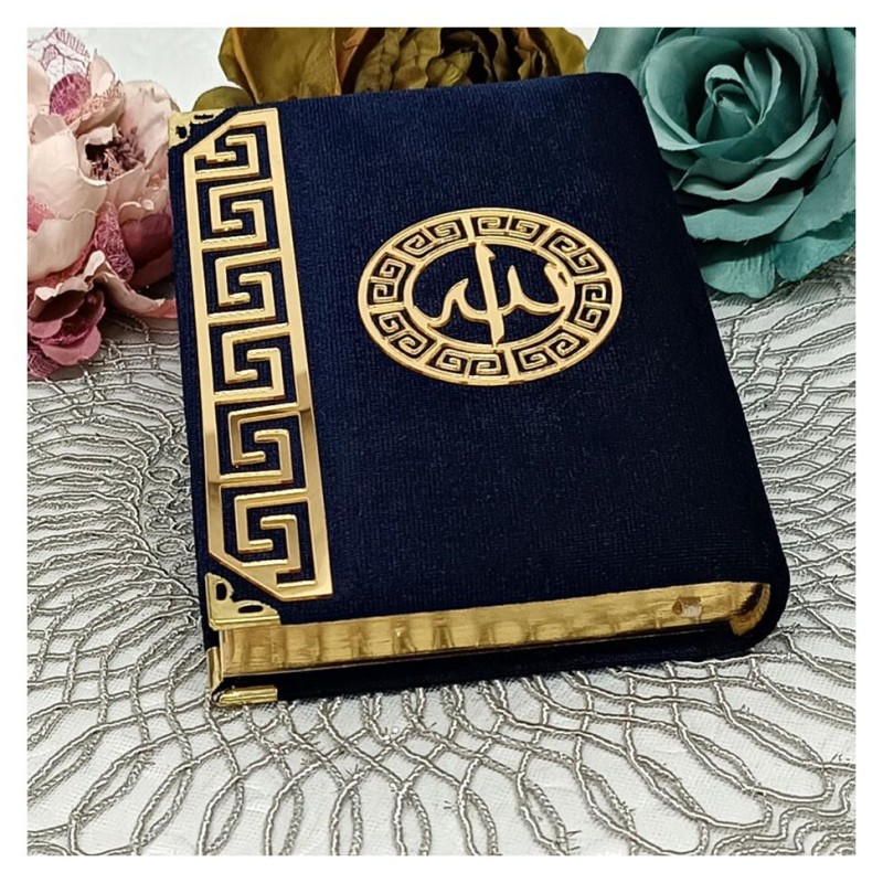 Kuranı Kerim Kadife Kaplı Lacivert - Çanta Boy