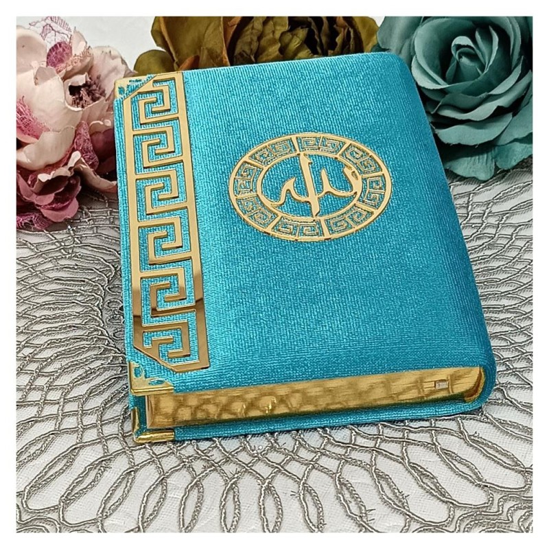 Kuranı Kerim Kadife Kaplı Mavi - Çanta Boy