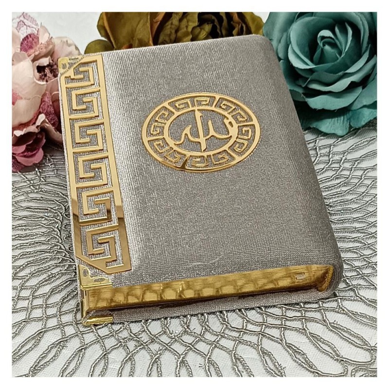 Kuranı Kerim Kadife Kaplı Gri - Çanta Boy