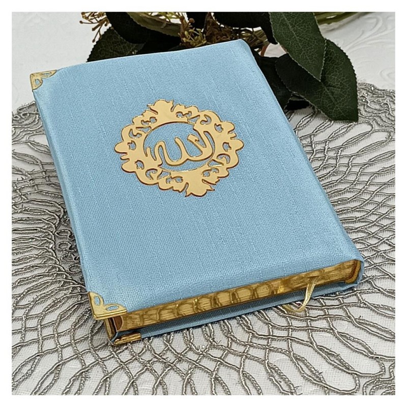 Kuranı Kerim Şantuk Kumaş Kaplı Mavi - Çanta Boy