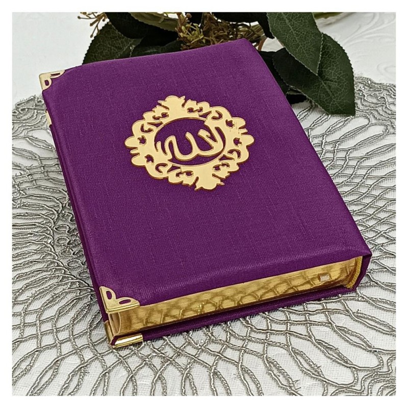 Kuranı Kerim Şantuk Kumaş Kaplı Mürdüm - Çanta Boy