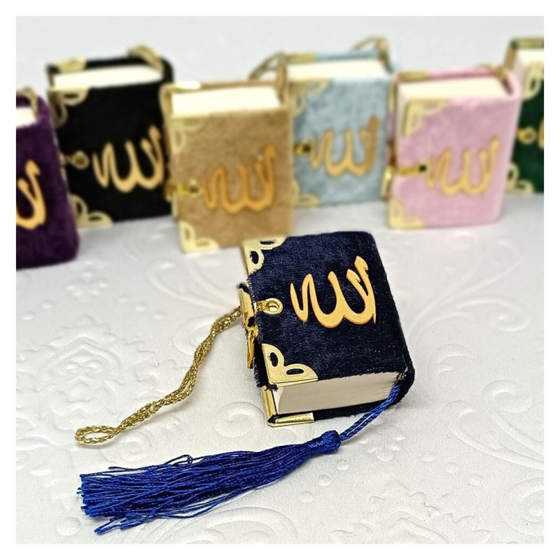Mini Kuranı Kerim Kadife Kaplı - Lacivert
