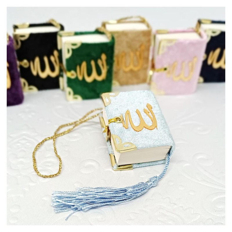 Mini Kuranı Kerim Kadife Kaplı - Mavi