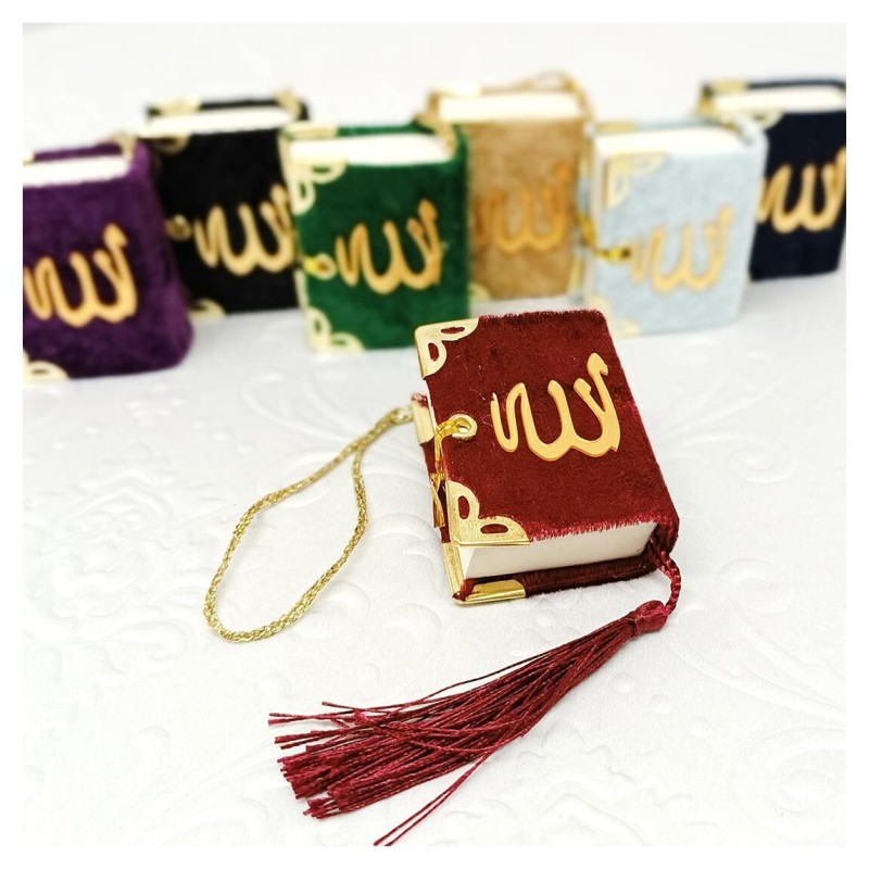 Mini Kuranı Kerim Kadife Kaplı - Bordo