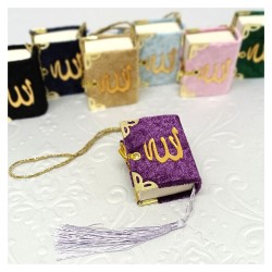 Mini Kuranı Kerim Kadife Kaplı - Mürdüm