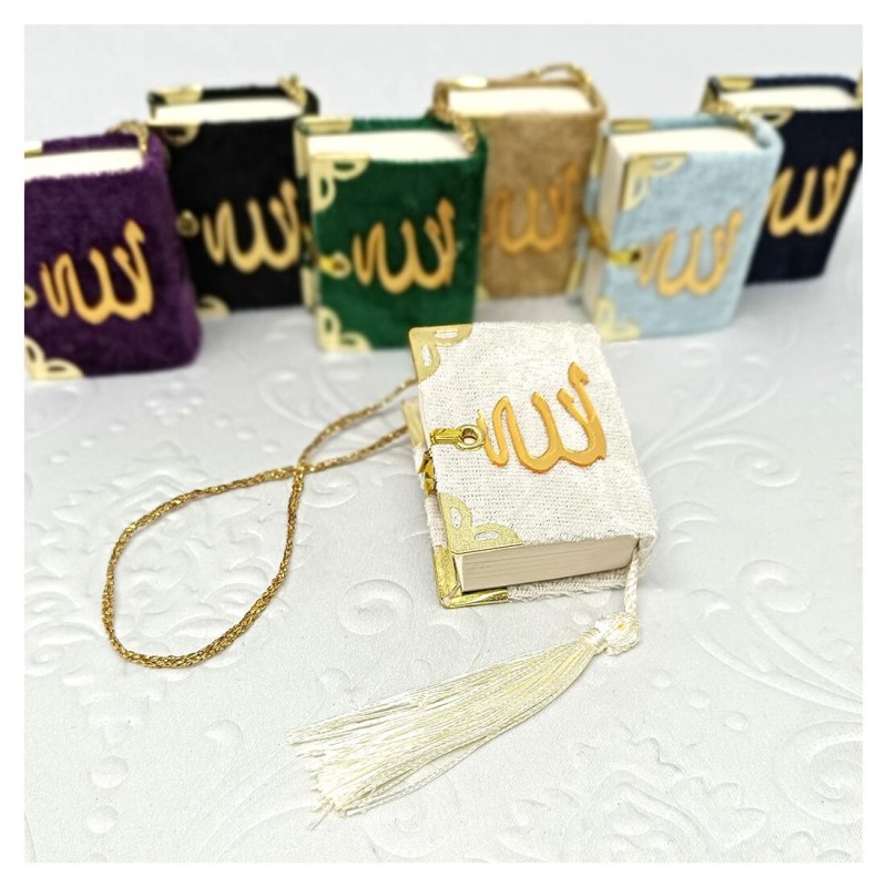 Mini Kuranı Kerim Kadife Kaplı - Bej