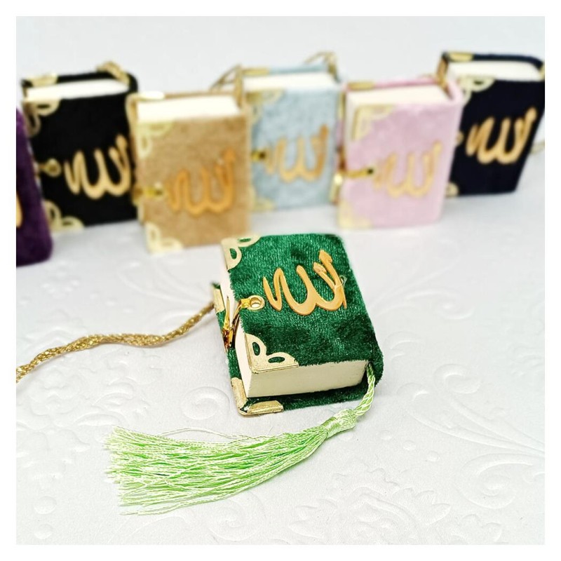 Mini Kuranı Kerim Kadife Kaplı - Yeşil