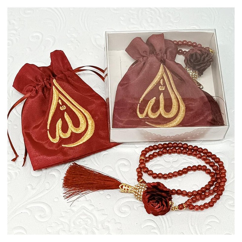 Hediyelik tesbih Keseli Bordo