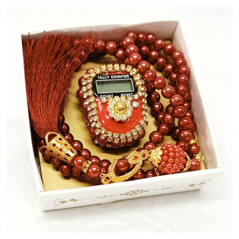 Hediyelik tesbih Ve Zikirmatik Seti Bordo - 6 Adet