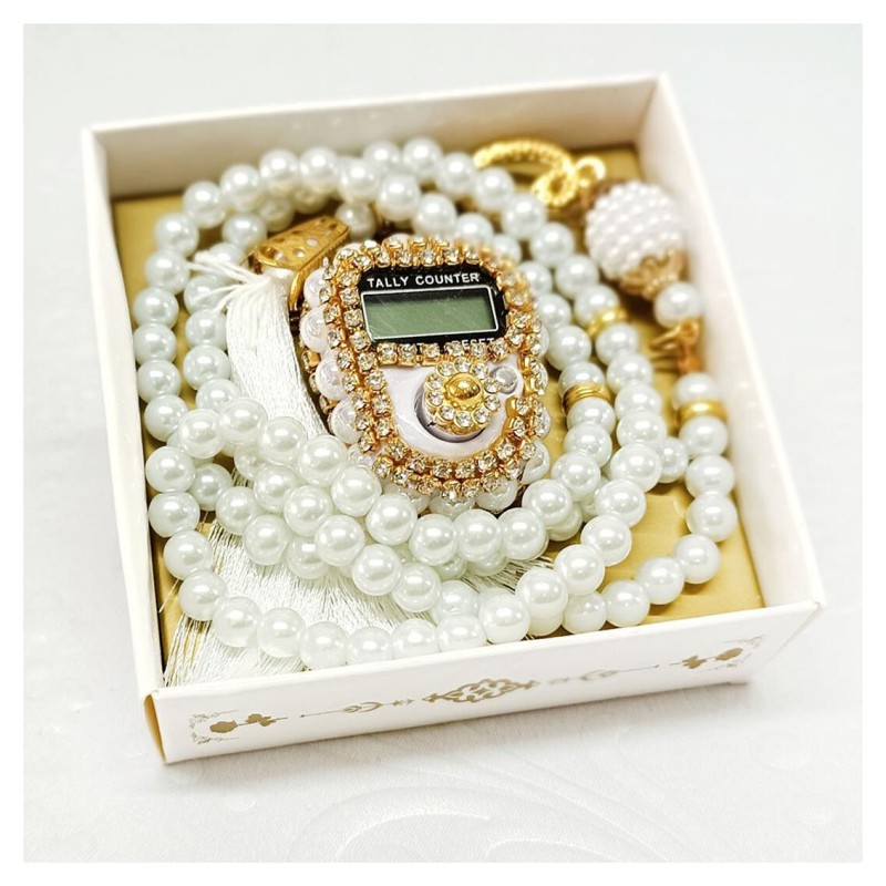 Hediyelik tesbih Ve Zikirmatik Seti Bej - 6 Adet