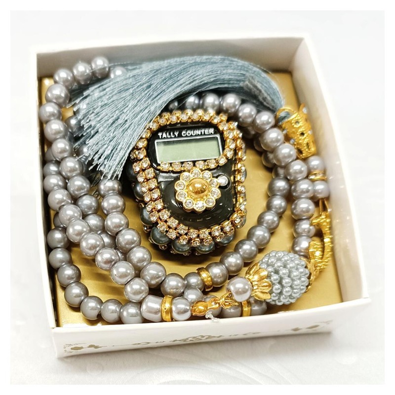 Hediyelik tesbih Ve Zikirmatik Seti Gri - 6 Adet