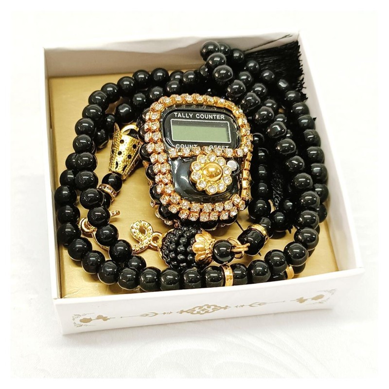 Hediyelik tesbih Ve Zikirmatik Seti Siyah - 6 Adet