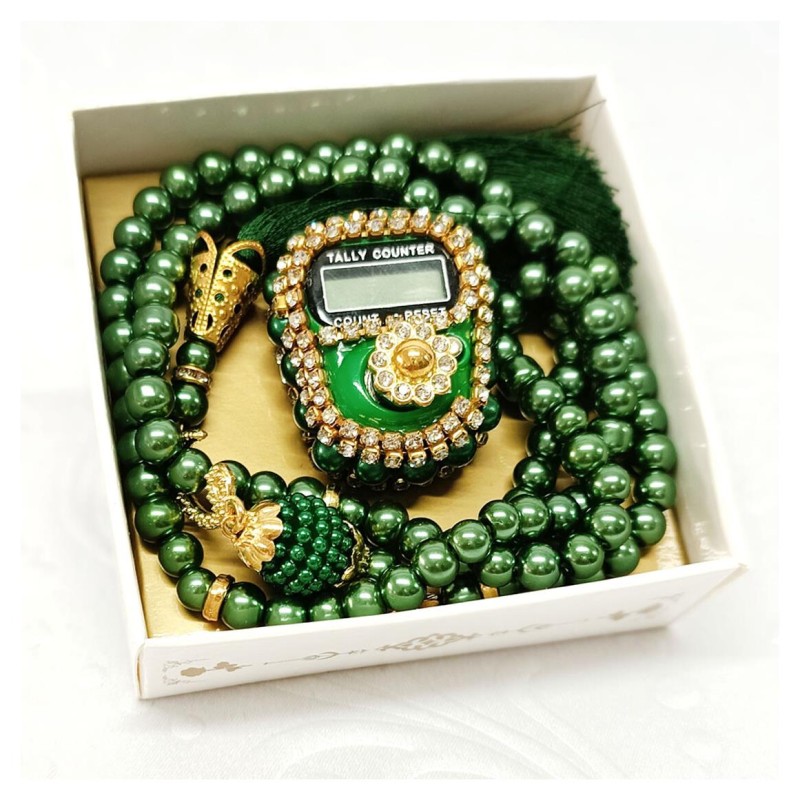 Hediyelik tesbih Ve Zikirmatik Seti Yeşil - 6 Adet
