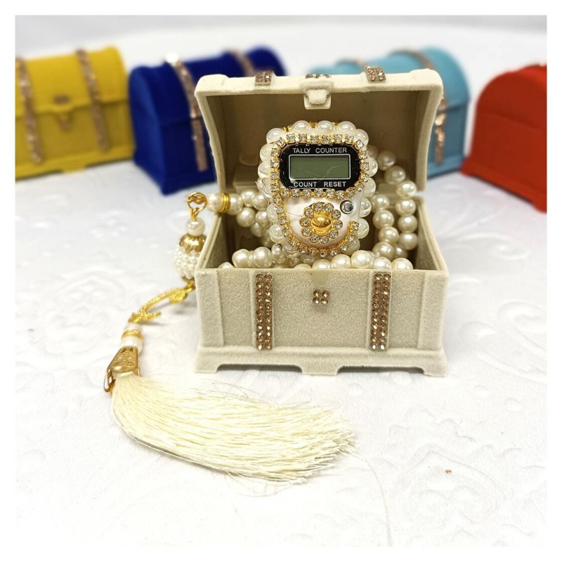 Hediyelik tesbih Ve Zikirmatik Seti Bej - 10 Adet