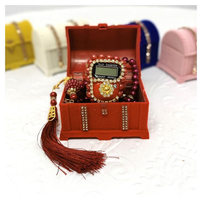 Hediyelik tesbih Ve Zikirmatik Seti Bordo - 10 Adet