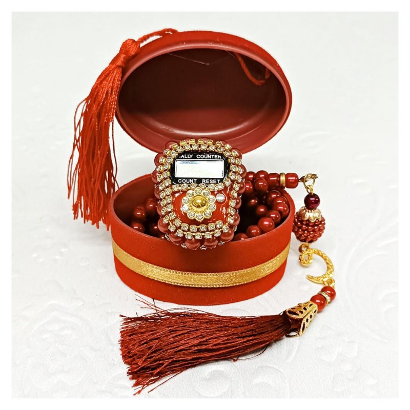 Hediyelik tesbih Ve Zikirmatik Seti Bordo - 10 Adet