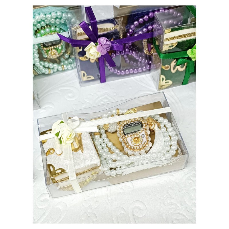 Hediyelik tesbih Seti Bej - Mini Kuran Tesbih Zikirmatik 