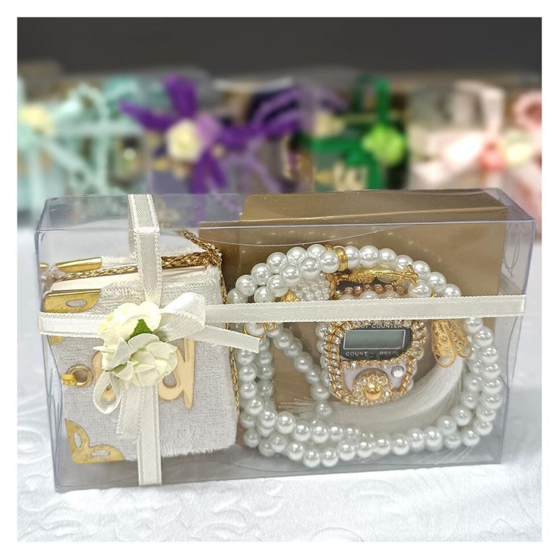 Hediyelik tesbih Seti Bej - Mini Kuran Tesbih Zikirmatik 