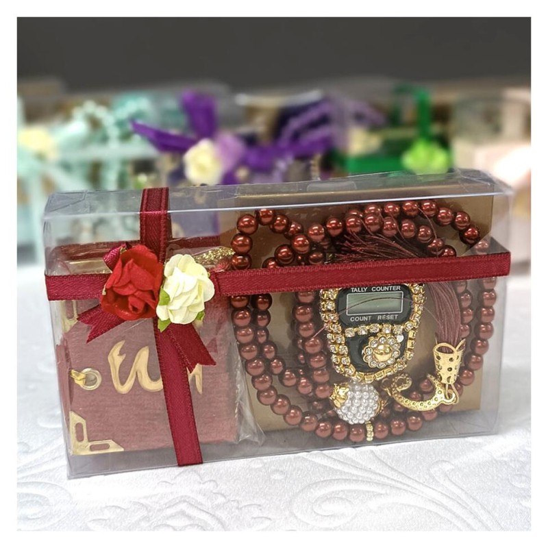 Hediyelik tesbih Seti Bordo- Mini Kuran Tesbih Zikirmatik