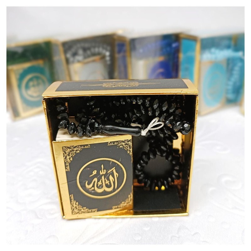 Hediyelik tesbih Ve Mini Kuran Seti Siyah - 6 Adet