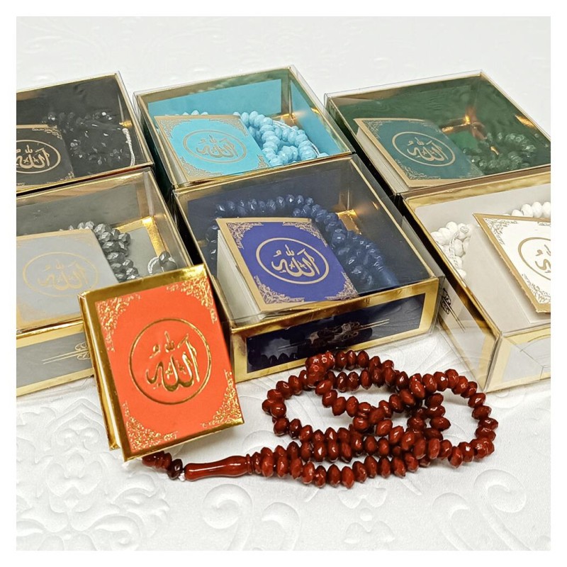 Hediyelik tesbih Ve Mini Kuran Seti Gri - 6 Adet