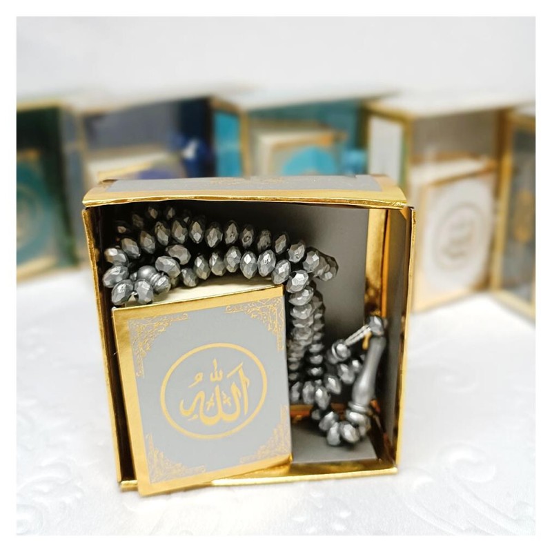 Hediyelik tesbih Ve Mini Kuran Seti Gri - 6 Adet