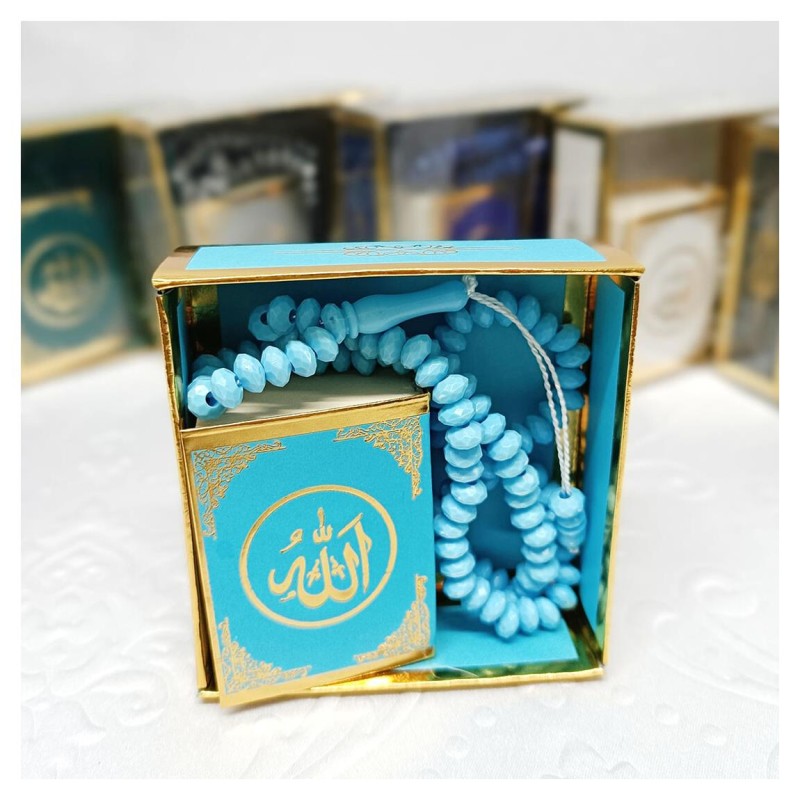 Hediyelik tesbih Ve Mini Kuran Seti Mavi - 6 Adet