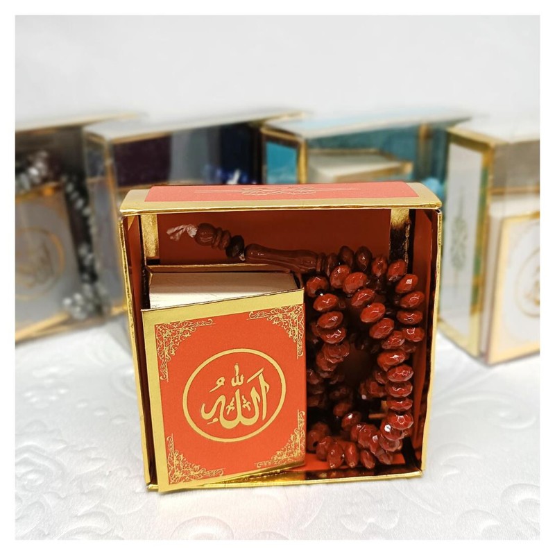 Hediyelik tesbih Ve Mini Kuran Seti Bordo - 6 Adet