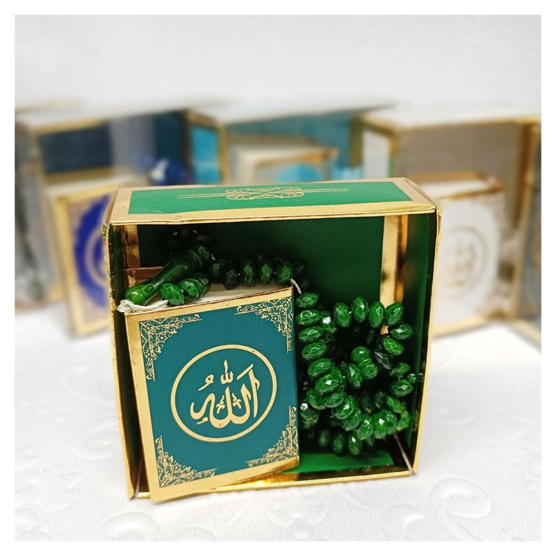 Hediyelik tesbih Ve Mini Kuran Seti Yeşil - 6 Adet