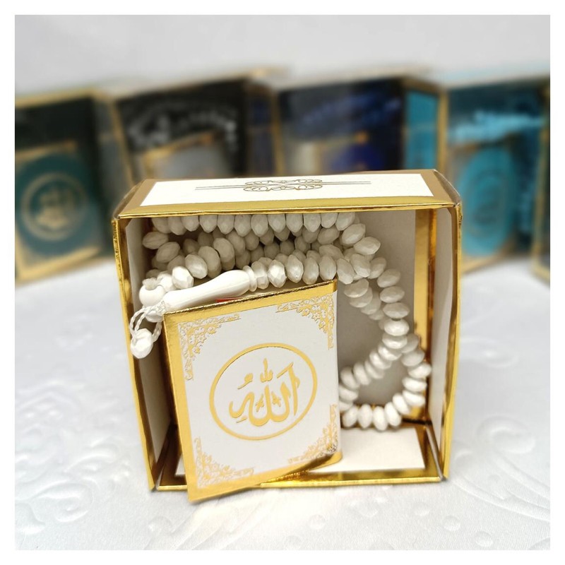 Hediyelik tesbih Ve Mini Kuran Seti Bej - 6 Adet