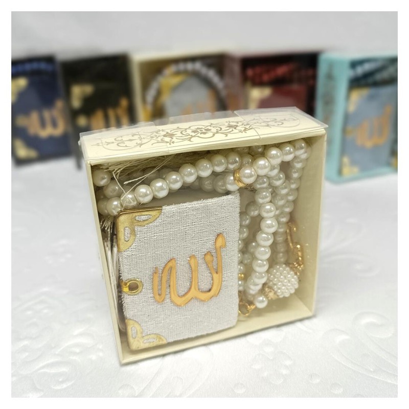 Hediyelik tesbih Ve Mini Kuran Seti Bej - 6 Adet