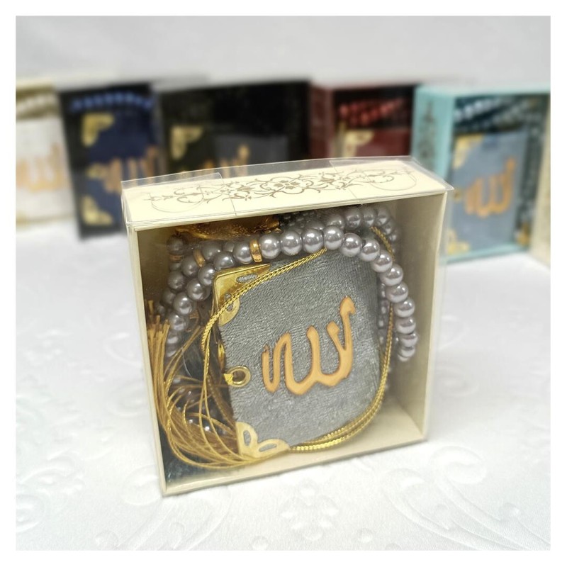 Hediyelik tesbih Ve Mini Kuran Seti Gri - 6 Adet