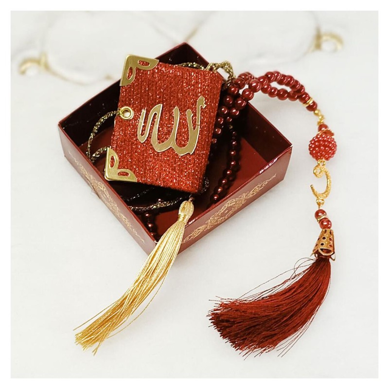 Hediyelik tesbih Ve Kuran Seti Bordo - 6 Adet