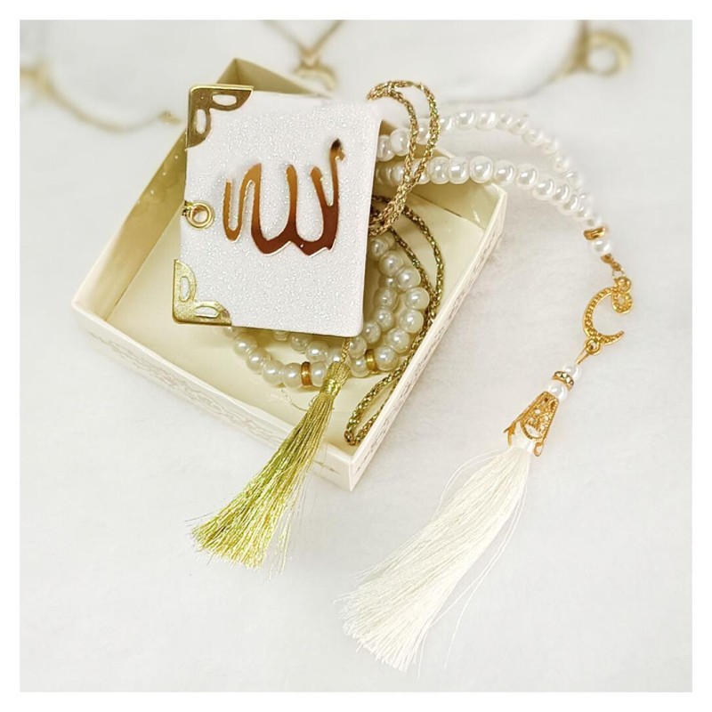 Hediyelik tesbih Ve Kuran Seti Bej - 6 Adet