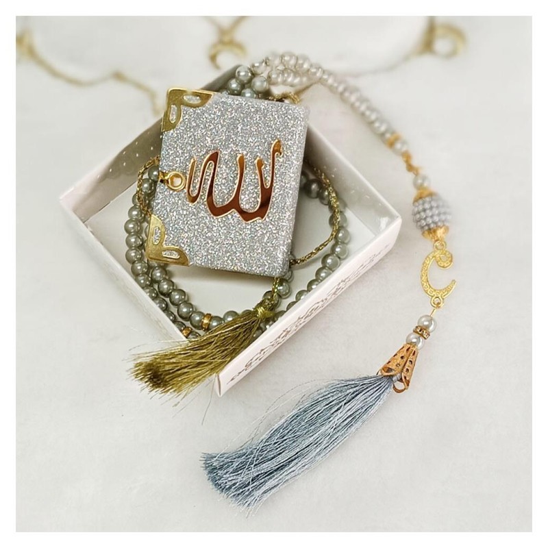 Hediyelik tesbih Ve Kuran Seti Gri - 6 Adet