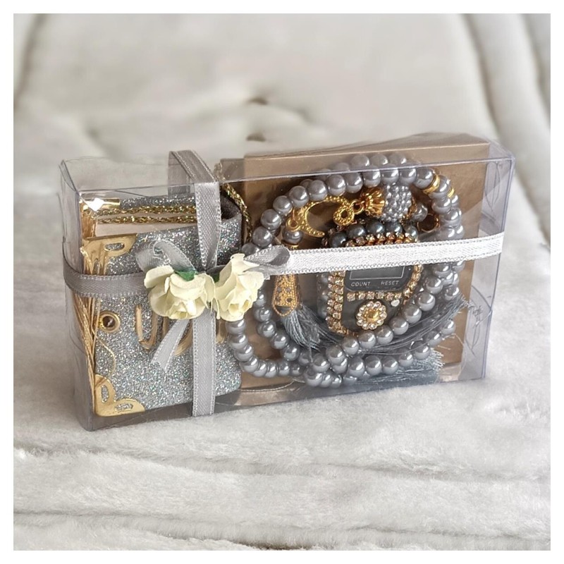 Hediyelik tesbih Mevlid Seti Gri - Mini Kuranı Kerim Tesbih Zikirmatik