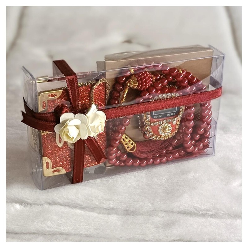 Hediyelik tesbih Mevlid Seti Bordo - Mini Kuranı Kerim Tesbih Zikirmatik