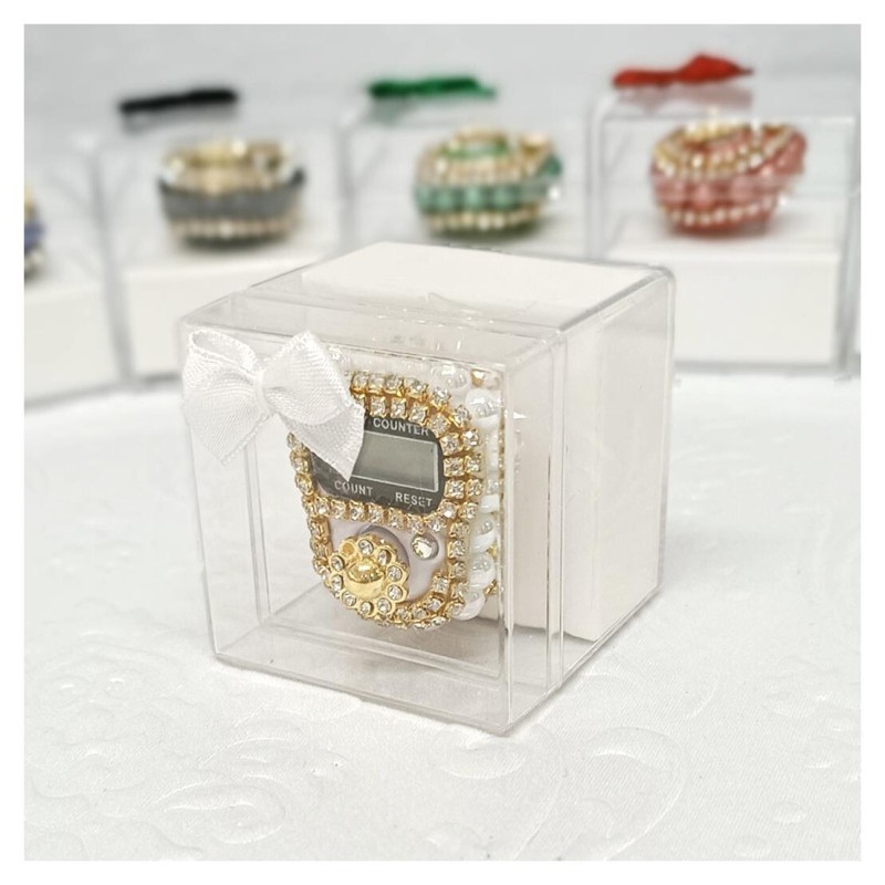 Hediyelik Taşlı Zikirmatik Beyaz - 12 Adet 