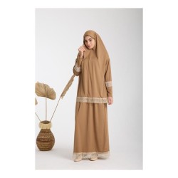 Namaz Elbisesi -  Güpürlü 2 Parça - Açıkkahve