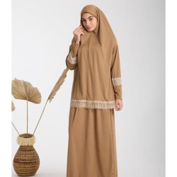 Namaz Elbisesi -  Güpürlü 2 Parça - Açıkkahve