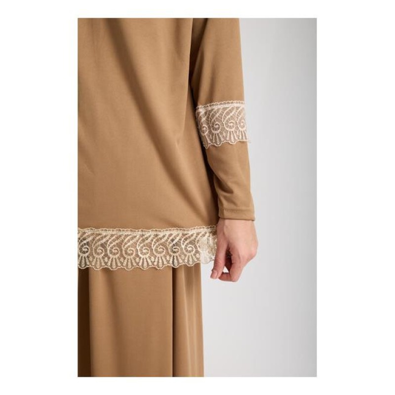 Namaz Elbisesi -  Güpürlü 2 Parça - Açıkkahve