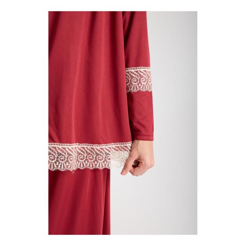 Namaz Elbisesi -  Güpürlü 2 Parça - Bordo