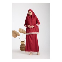 Namaz Elbisesi -  Güpürlü 2 Parça - Bordo