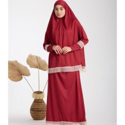 Namaz Elbisesi -  Güpürlü 2 Parça - Bordo