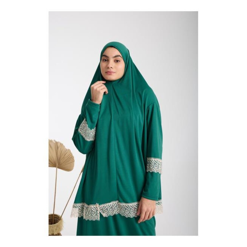 Namaz Elbisesi -  Güpürlü 2 Parça - Yeşil