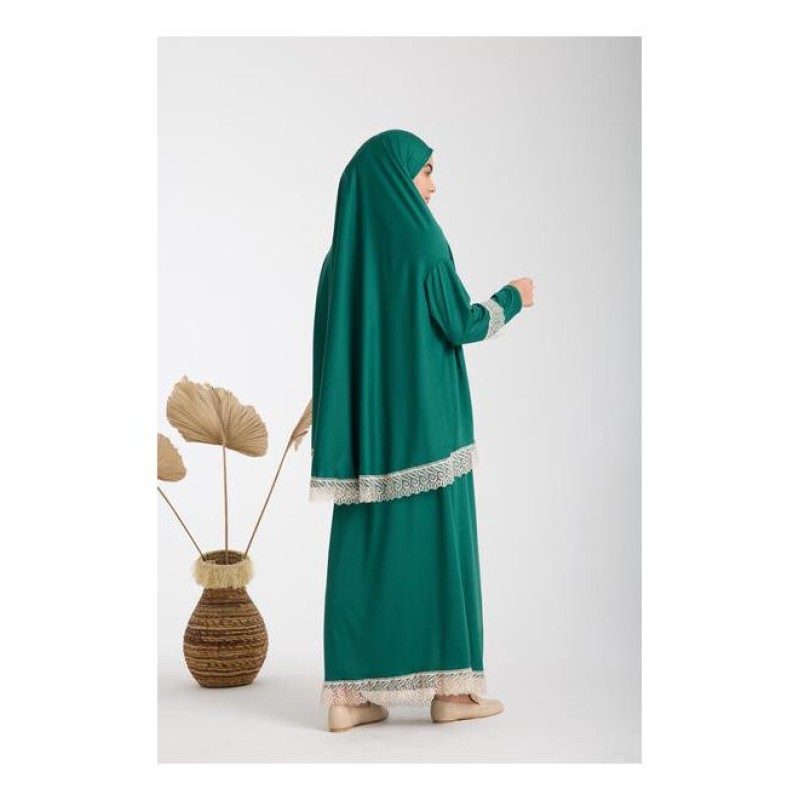 Namaz Elbisesi -  Güpürlü 2 Parça - Yeşil